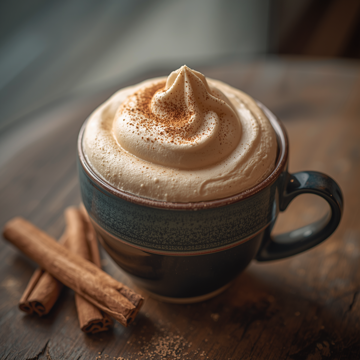 Pote artesanal de Café Cremoso da Vera sabor Tradicional com Canela, textura de mousse firme e pó de canela polvilhado.